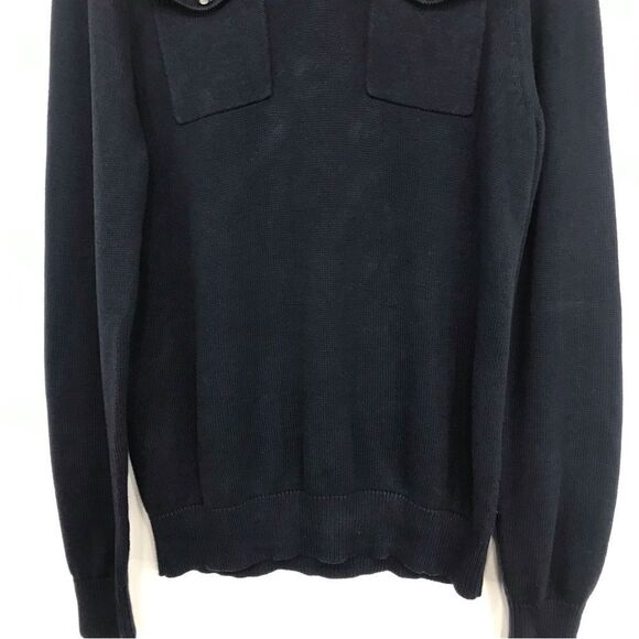 Banana Republic Factory Navy Blue 100% Cotton Quarter Button Pullover Sweater - Picture 12 of 16
